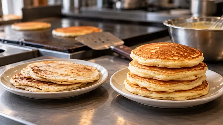 seven-common-pancake-problems-and-how-cafes-can-fix-them 7 common pancake problems in cafes, including flat, chewy, rubbery, pale, and burnt pancakes, with tips to improve texture and consistency using pancake premix.